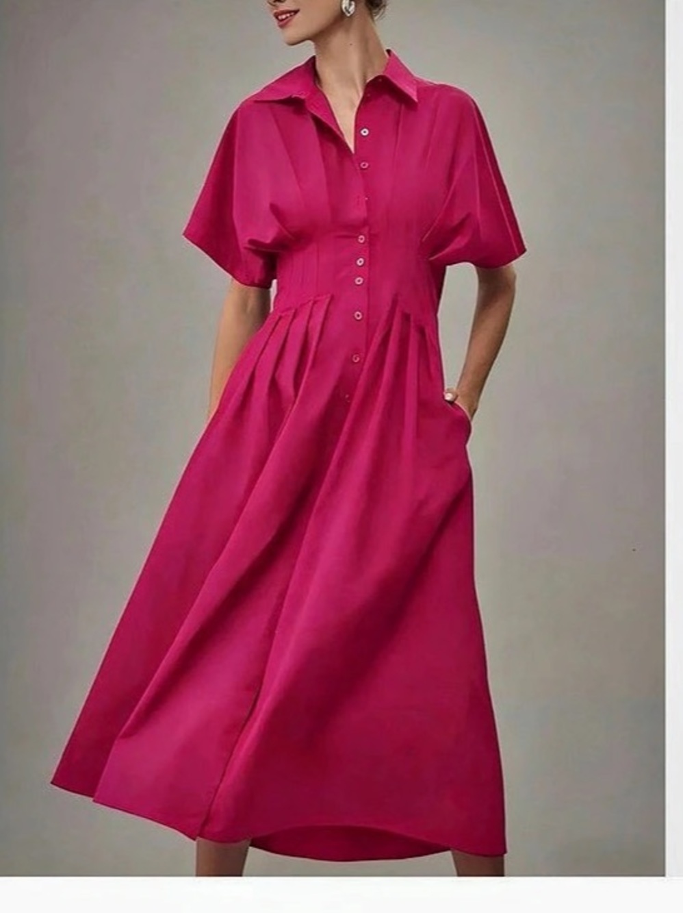 Yeokou Shirt Dress Pink Midi Like New